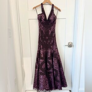 Sue Wong Nocturne purple and brown lace beaded gown